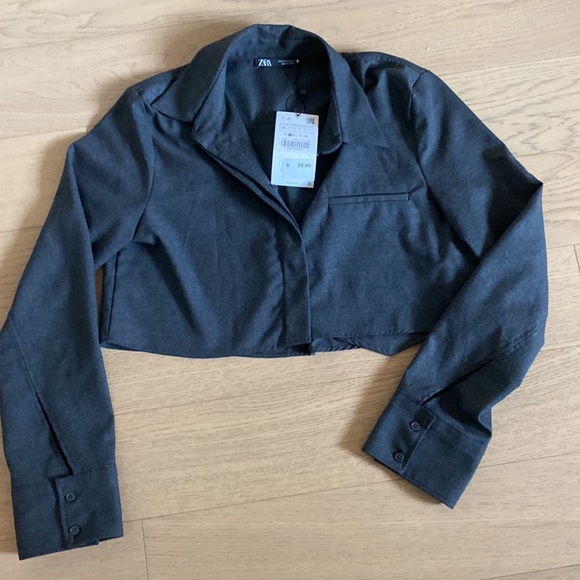 NWT Zara cropped button down in charcoal grey - Picture 4 of 5